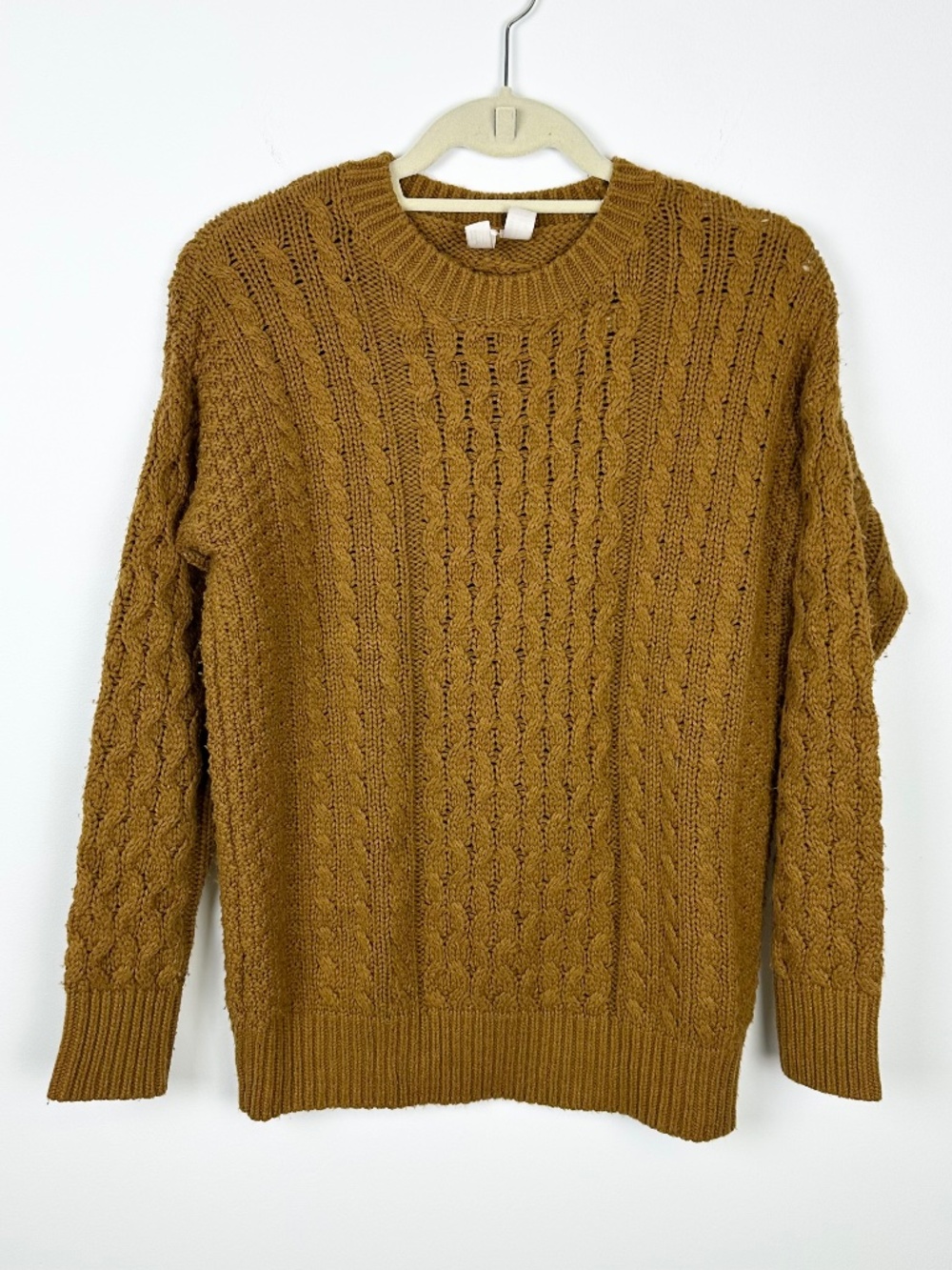 Forever 21 Cable Knit Mustard Orange Wool Blend Crewneck Sweater S
